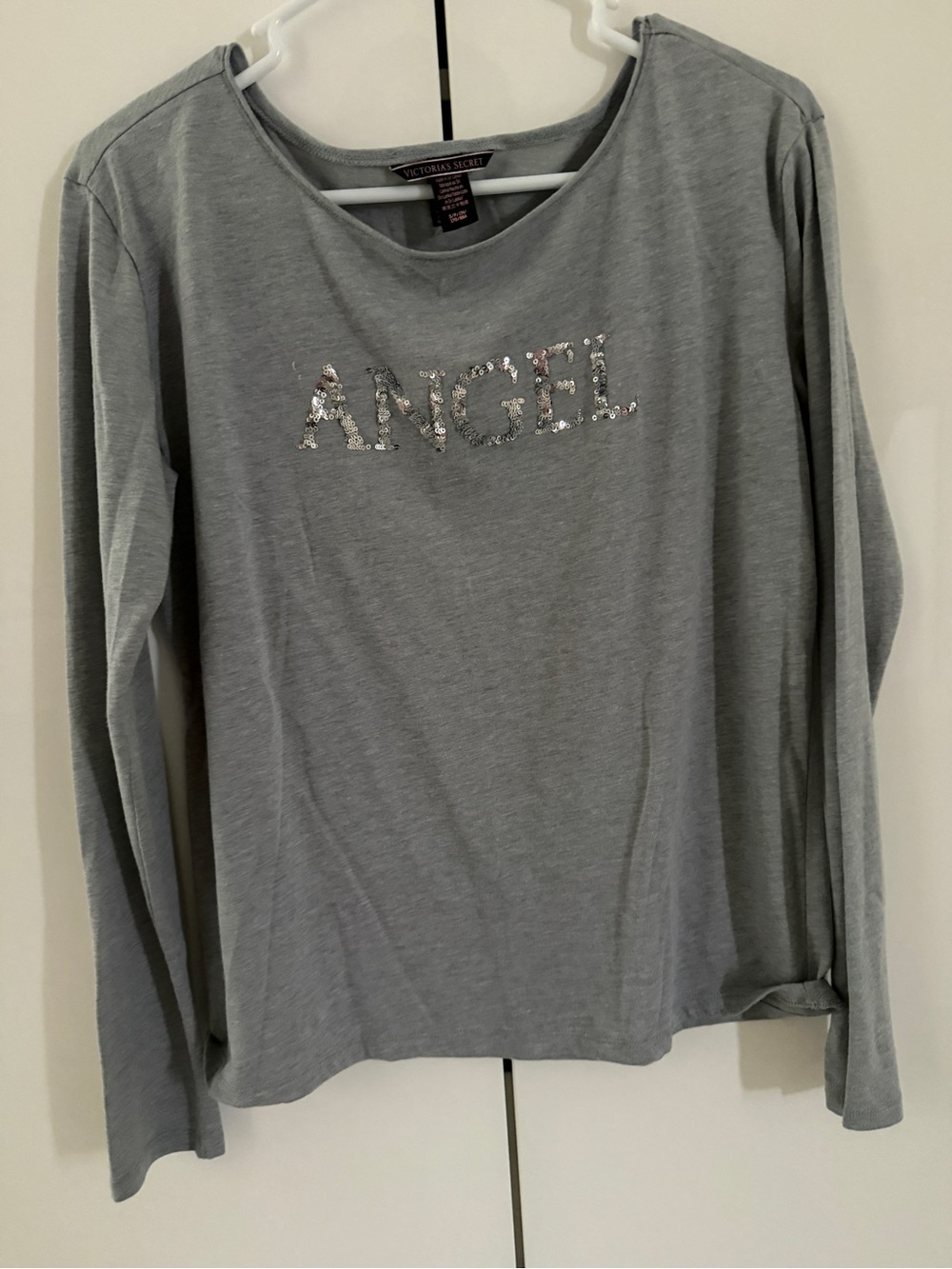 Victoria's Secret Silver-Gray Long Sleeve 'ANGEL' Sequin Tee